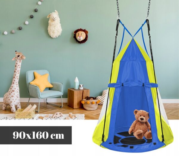 Leagan tip cuib Sersimo, 90cm, 2 in 1 cu cort de protectie, 100 kg, Albastru Galben - Image 8