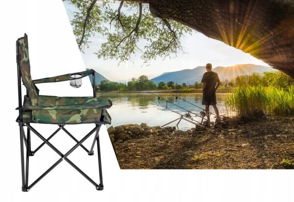 Scaun pliabil camping sau pescuit Sersimo, suport pahar, camuflaj - Image 9