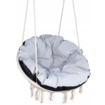 Scaun rotund Sersimo tip leagan suspendat cu perna Super Confort Plus, casa sau gradina, gri