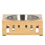 Rozsdamentes acél tál, tál, kutyának vagy macskának, bambusz támasztékkal, 15cm