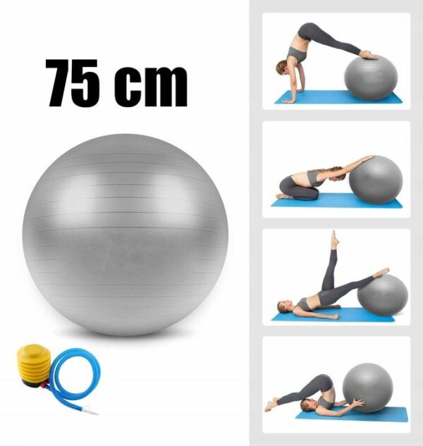 Minge pentru fitness sau yoga 75cm, 300kg, pompa inclusa, gri - Image 11