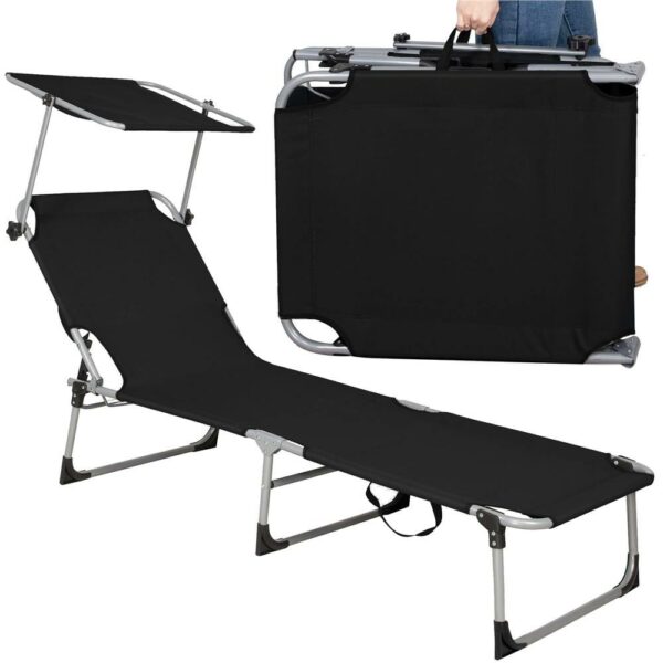 Sezlong pliabil cu parasolar, 188x57x38cm, sarcina 120kg, gri antracit - Image 11
