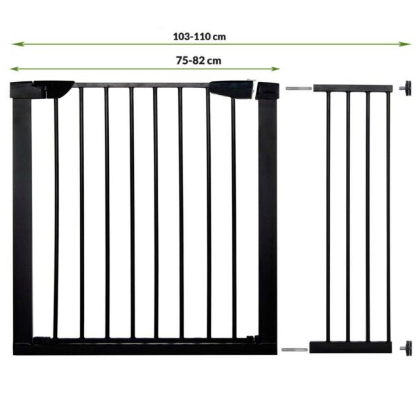 Biztonsági kapu lépcsőhöz, hosszabbító 103-110 cm, acélból, fekete - Image 8