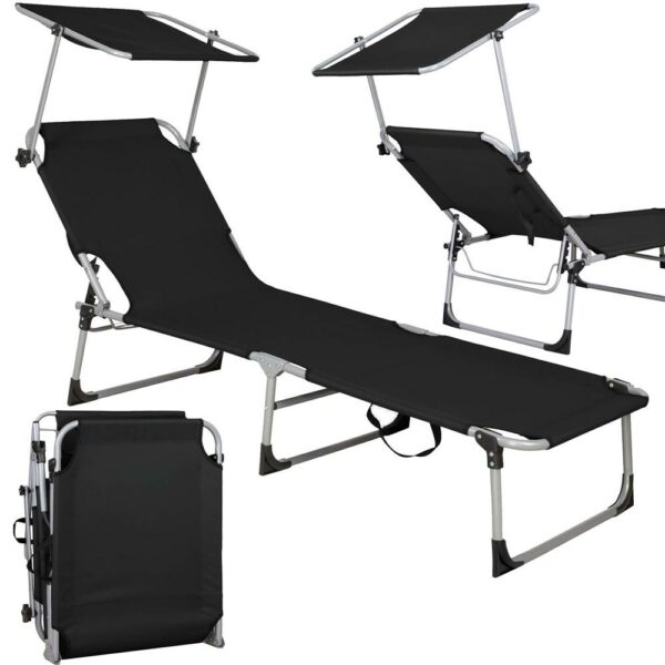 Sezlong pliabil cu parasolar, 188x57x38cm, sarcina 120kg, gri antracit - Image 12