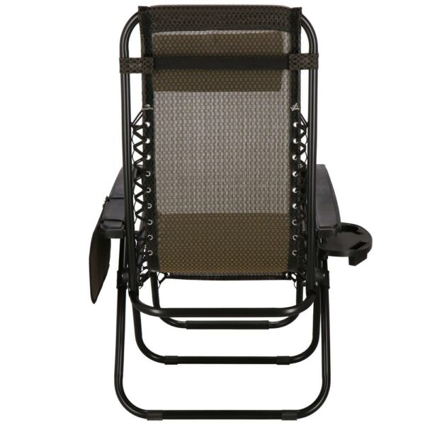Sezlong scaun pliant plaja sau gradina, Siesta, gravitatie zero, cu tetiera, 175x67x110 cm, maro - Image 9