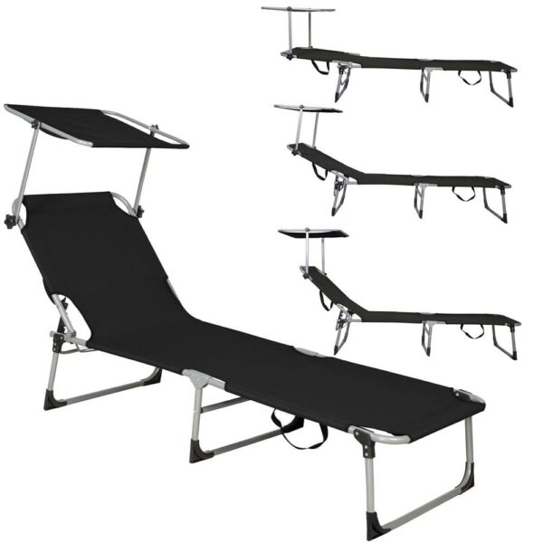 Sezlong pliabil cu parasolar, 188x57x38cm, sarcina 120kg, gri antracit - Image 13
