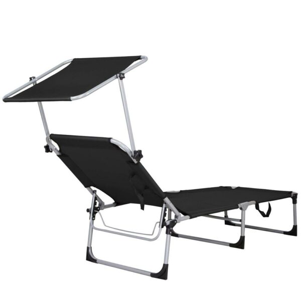 Sezlong pliabil cu parasolar, 188x57x38cm, sarcina 120kg, gri antracit - Image 14