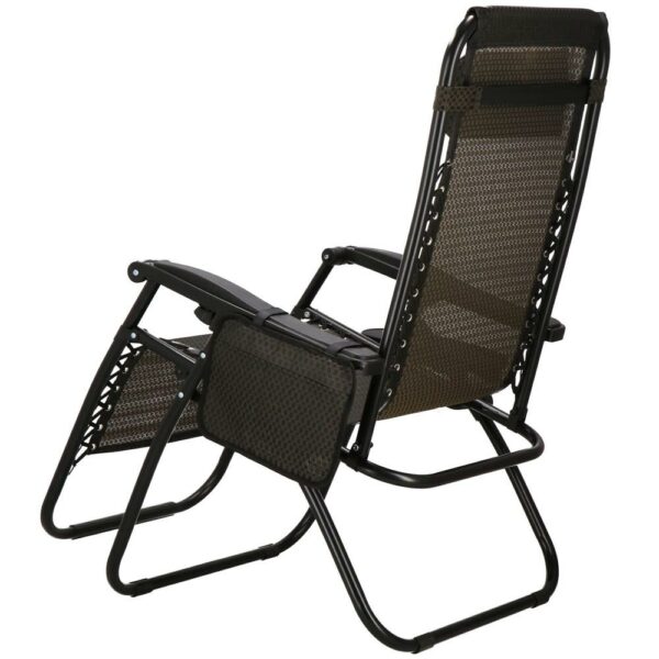Sezlong scaun pliant plaja sau gradina, Siesta, gravitatie zero, cu tetiera, 175x67x110 cm, maro - Image 11