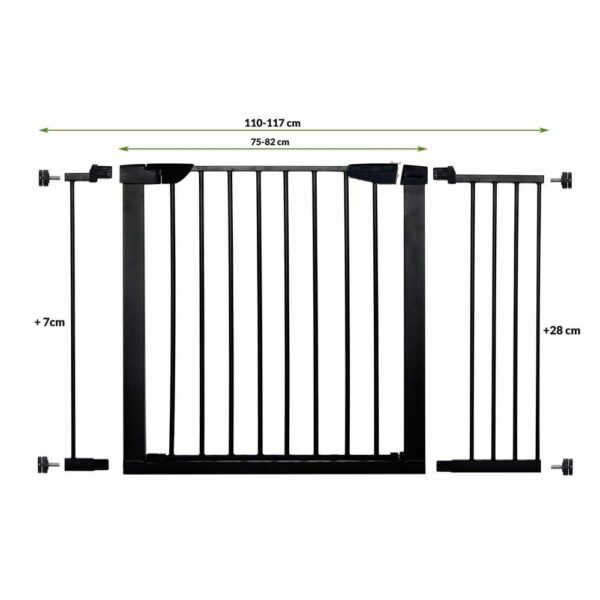 Biztonsági kapu lépcsőhöz, hosszabbító 110-117 cm, acélból, fekete - Image 2