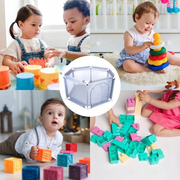 Tarc loc de joaca pentru copii sau bebe, material textil, gri, 130x60cm - Image 3