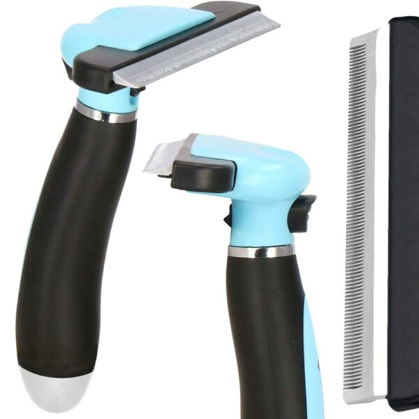 Trimmer fésű hosszú vagy rövid szőrű kutyáknak és macskáknak, tisztítható, 10 cm-es fogak, fekete kék - Image 20
