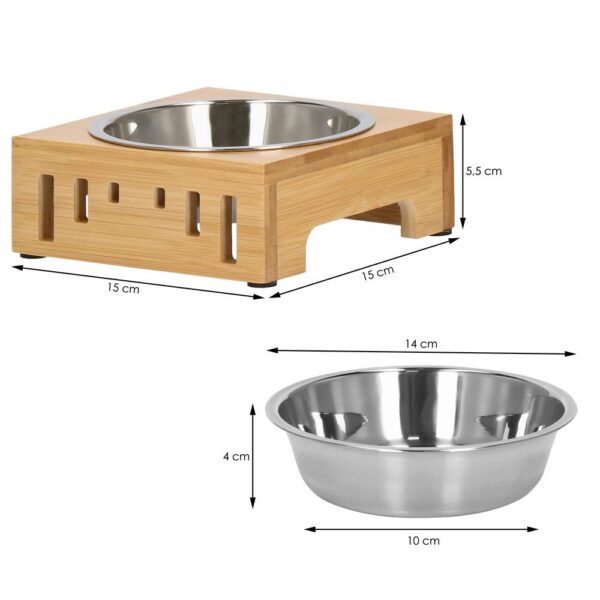 Rozsdamentes acél tál, tál, kutyának vagy macskának, bambusz támasztékkal, 15cm - Image 21