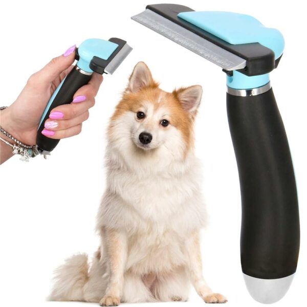 Trimmer fésű hosszú vagy rövid szőrű kutyáknak és macskáknak, tisztítható, 10 cm-es fogak, fekete kék - Image 3