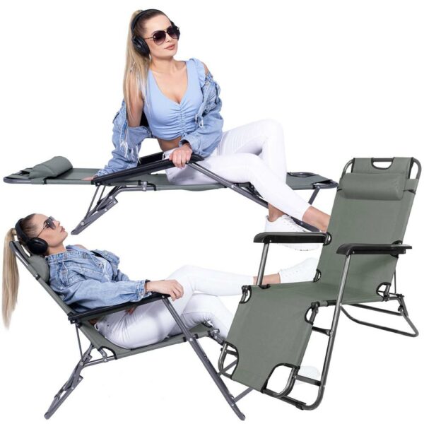 Összecsukható napágy SERSIMO GC30, Relax Zero Gravity, 80x60x153cm, közepes szürke - Image 2