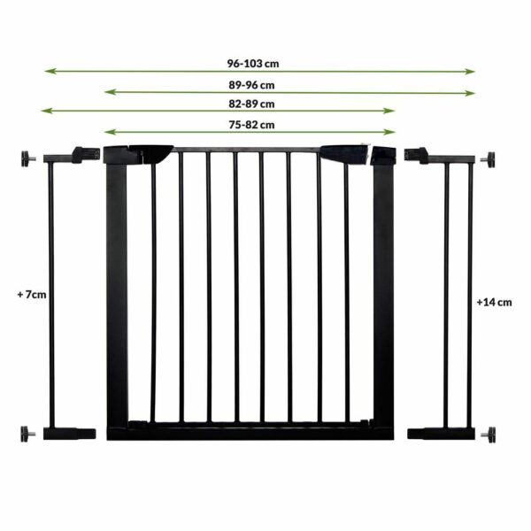 Biztonsági kapu lépcsőhöz, állítható 75-82 cm, acélból, fekete - Image 2