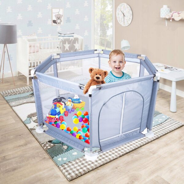 Tarc loc de joaca pentru copii sau bebe, material textil, gri, 130x60cm - Image 4