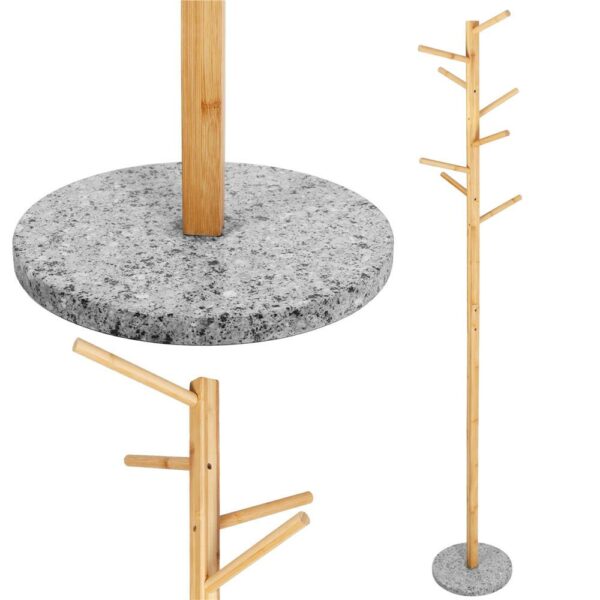 Bambusz fogas gránit talppal, 8 akasztó, 182cm, natúr - Image 3