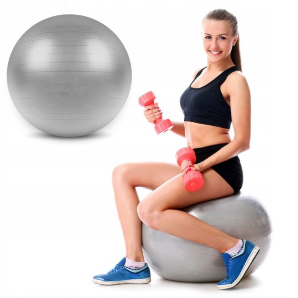 Minge pentru fitness sau yoga 75cm, 300kg, pompa inclusa, gri - Image 4