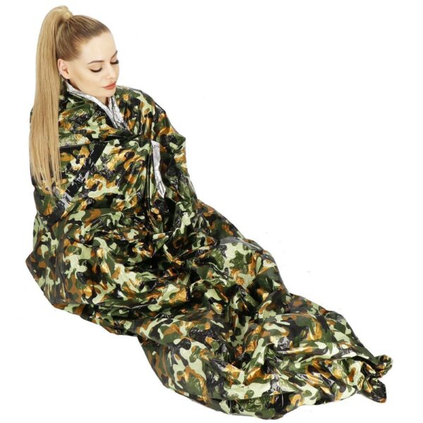Sac de supravietuire anti hipotermie, umezeala, ploaie si vant, 120x200cm, verde camuflaj - Image 5