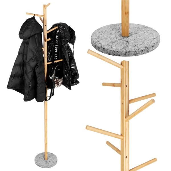 Bambusz fogas gránit talppal, 8 akasztó, 182cm, natúr - Image 4