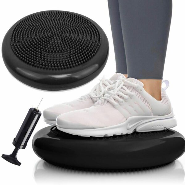 Fitness párna egyensúlyozáshoz, átmérő 34 cm, pumpa mellékelve, fekete - Image 5