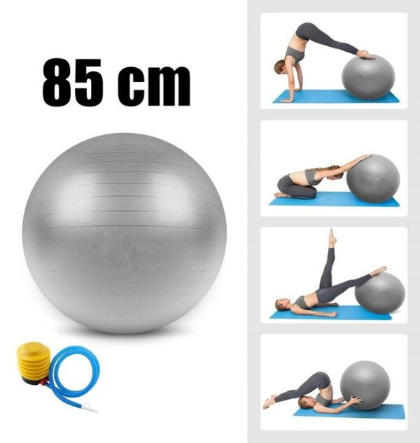 Minge pentru fitness sau yoga 85cm, 300kg, pompa inclusa, gri - Image 5