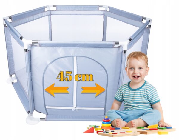 Tarc loc de joaca pentru copii sau bebe, material textil, gri, 130x60cm - Image 6