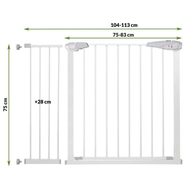 Biztonsági kapu lépcsőhöz, állítható 104-113 cm, acélból, fehér - Image 5