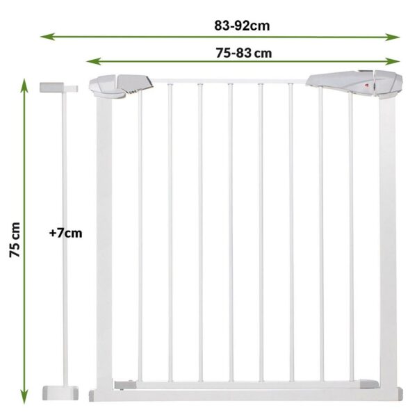 Biztonsági kapu lépcsőhöz, állítható 83-92 cm, acélból, fehér - Image 5