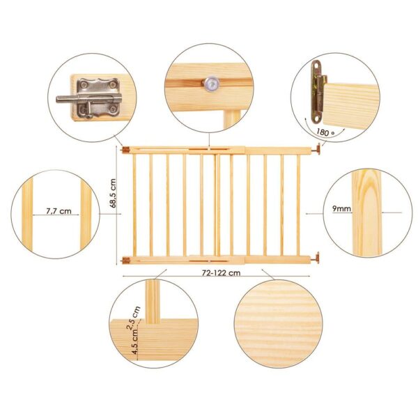 Poarta de siguranta Safety Gate pentru scari, ajustabila 72-122 cm, din lemn, maro - Image 7