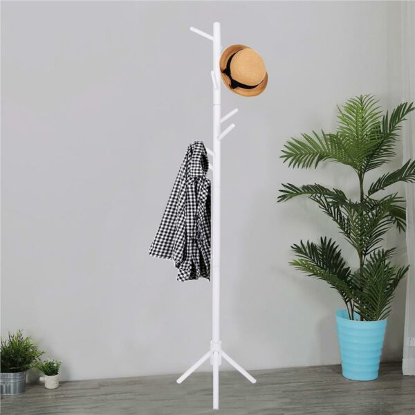 Cuier tip pom din lemn Sersimo, 8 agatatoare, 175cm, alb - Image 6