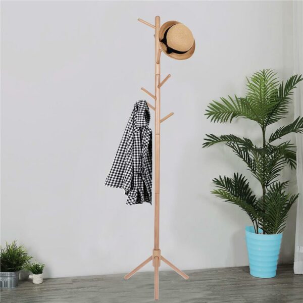 (DL) Cuier tip pom din lemn Sersimo, 8 agatatoare, 175cm, natur - Image 5