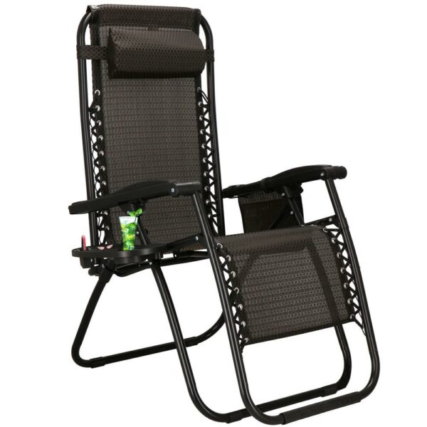 Sezlong scaun pliant plaja sau gradina, Siesta, gravitatie zero, cu tetiera, 175x67x110 cm, maro - Image 4