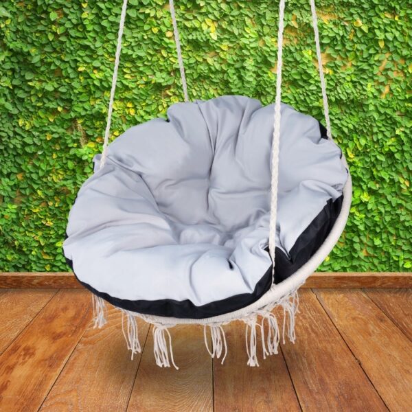 Scaun rotund Sersimo tip leagan suspendat cu perna Super Confort Plus, casa sau gradina, bej - Image 2