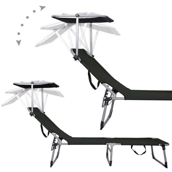 Sezlong pliabil cu parasolar, 188x57x38cm, sarcina 120kg, gri antracit - Image 7