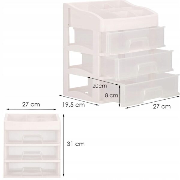 (DL) Organizator cutie depozitare pentru produse cosmetice, bijuterii cu 3 sertare si 5 compartimente - Image 7