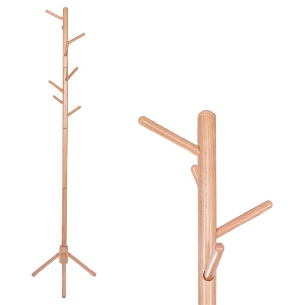 (DL) Cuier tip pom din lemn Sersimo, 8 agatatoare, 175cm, natur - Image 7
