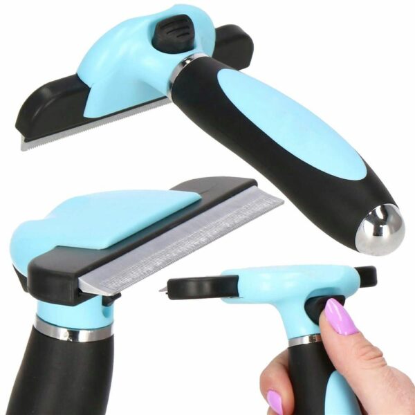 Trimmer fésű hosszú vagy rövid szőrű kutyáknak és macskáknak, tisztítható, 10 cm-es fogak, fekete kék - Image 9