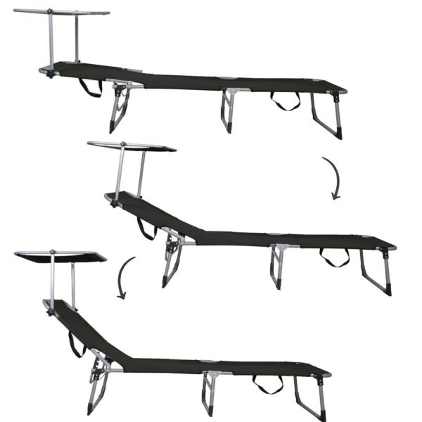 Sezlong pliabil cu parasolar, 188x57x38cm, sarcina 120kg, gri antracit - Image 8