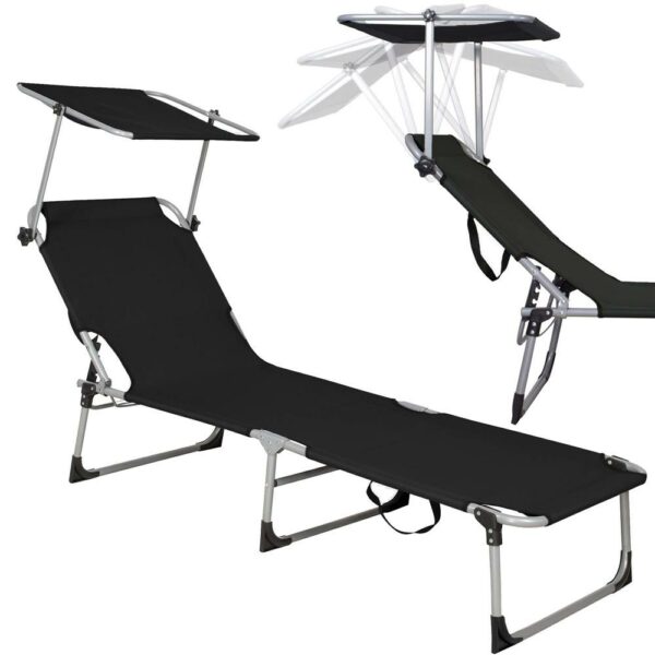 Sezlong pliabil cu parasolar, 188x57x38cm, sarcina 120kg, gri antracit - Image 9