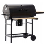 Téglalap alakú faszenes grillkocsi, 2 oldaltámlával és fedős hőmérővel, 101x70x94cm