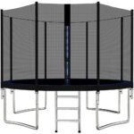 Trambulin Fekete, létrával és külső védőhálóval, 366 cm, 200 kg