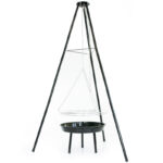 (DL) Fém grillrács, állvánnyal és függesztett tepsivel, állítható, 155x79x52cm