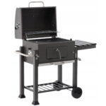 Téglalap alakú faszenes grillkocsi, oldaltámlással és fedős hőmérővel, 115x60x108cm