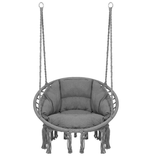 Scaun rotund Sersimo tip leagan suspendat cu perna Confort Plus casa sau gradina, gri inchis - Image 2