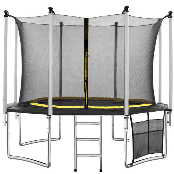Trambulin Fekete, létrával és belső védőhálóval, 430 cm, 200 kg