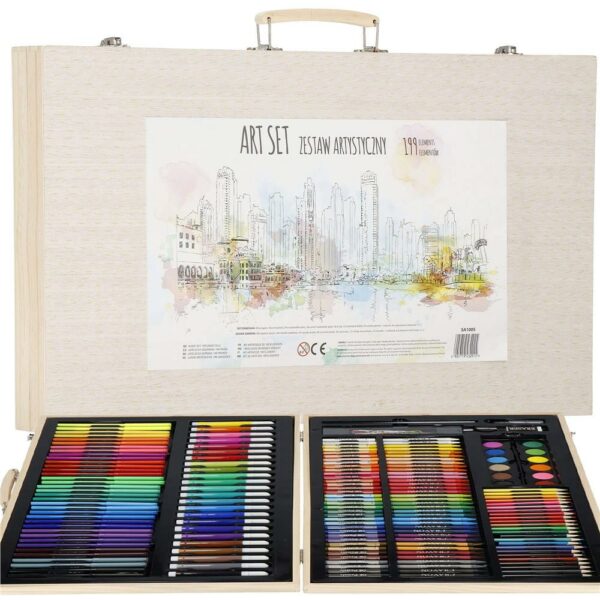 Set de pictura si desen pentru copii, 150 de piese, trusa lemn - Image 2