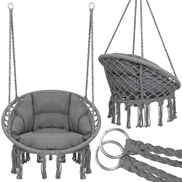 Scaun rotund Sersimo tip leagan suspendat cu perna Confort Plus casa sau gradina, gri inchis - Image 10