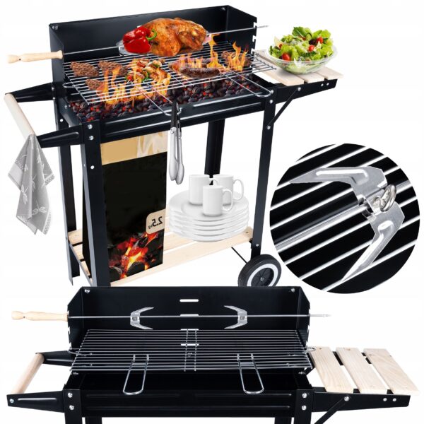 Fém faszén grill, króm tálca, forgónyárssal, 86x81x41cm - Image 9