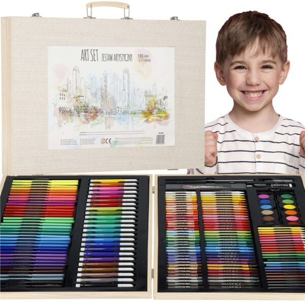 Set de pictura si desen pentru copii, 150 de piese, trusa lemn - Image 11